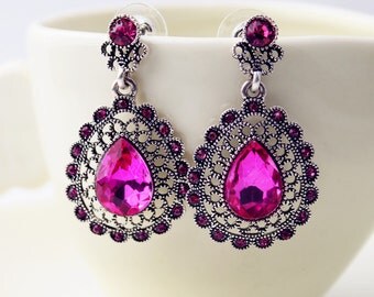 Hot pink earrings | Etsy