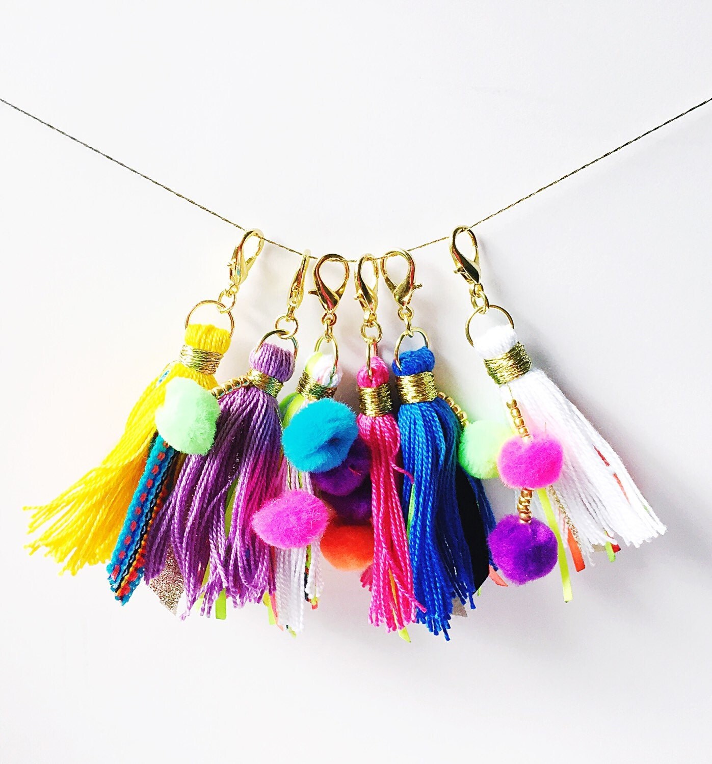 Neon Pom Pom Boho Tassel Keychain Planner Tassel