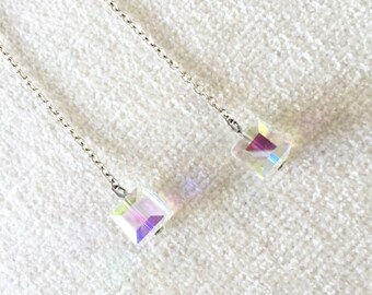 SALE Aurora borealis Cube dangle earrings