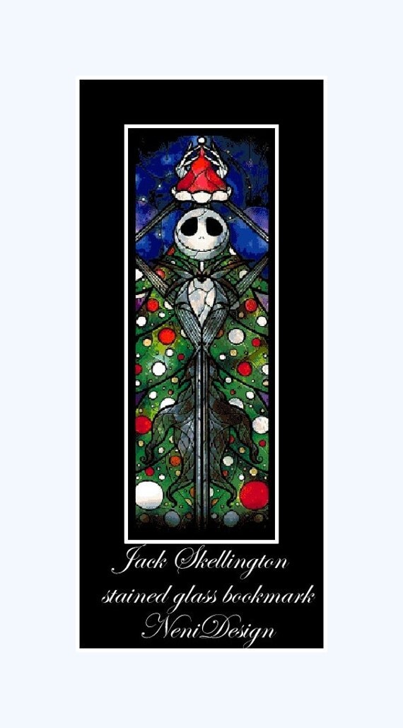 Jack Skellington stained glass bookmark cross stitch pattern