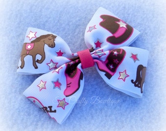 Pink Horse Bow ~ Pink Cowgirl Bow ~ Brown Horse Bow ~ Pink Western Bow ~ Country Girl Bow ~ Cowgirl Hair Clip ~ Western Hair Clip ~ Pony Bow