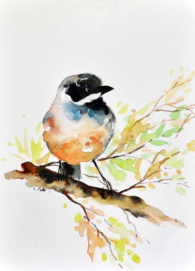 ORIGINAL Watercolor Painting Sparrow Bird Illustration