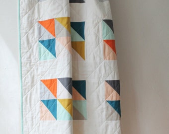 Custom modern baby quilt--bright geometric design
