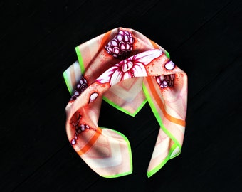 Premium Quality 100% Silk Scarf "Flowers", small (45x45 cm)