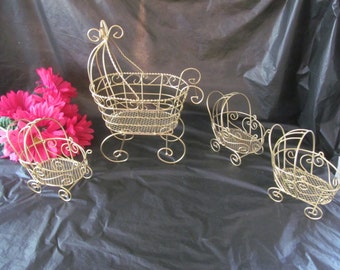 Set of 4 Gold Wire Baby Carriage Prams - Great for Baby Shower or Christening Decorations #1005/1275