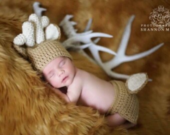 Newborn Deer outfit -Baby deer outfit-Newborn Deer set- Baby Deer - Crochet Deer Set - Deer Hat - Deer costume -newborn photo prop -