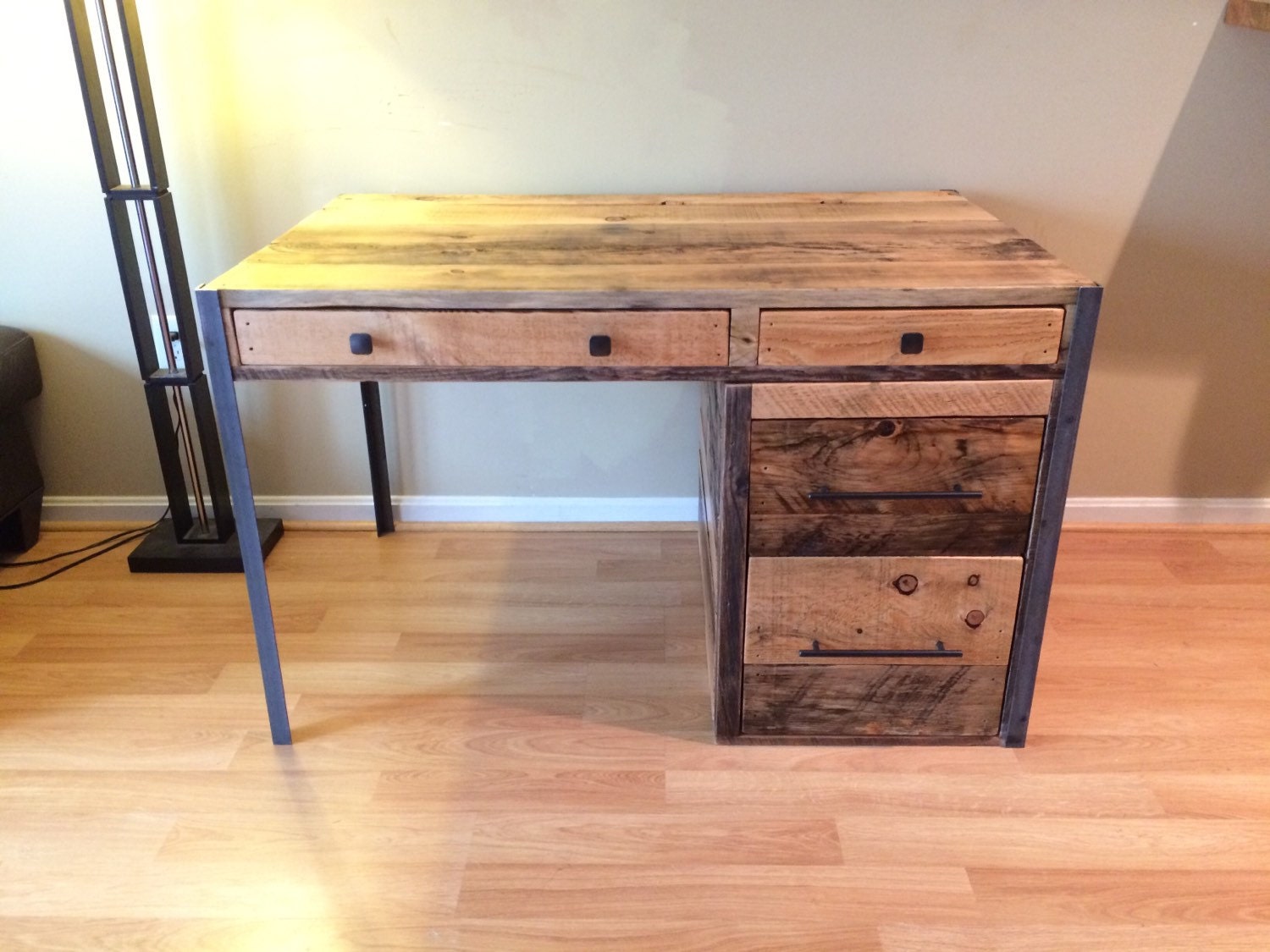 Wood and metal desk with extra drawer storage