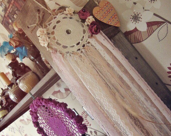 Summer SALE Bohemian Laces Dreamcatcher - Gypsy Bedroom Decor - Pastel Floral Dream Catcher - Boho Wall Hanging Decor - Hippie Decor - We...