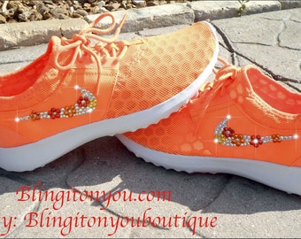 Flower floral nike bling shoes orange juvenate Just IN Gorgeous NIKE Juvenate women running shoes comfortable bling swarovski adorable shoes