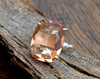 PEACH Morganite Ring, 925 Sterling Silver Ring, Morganite Quartz Ring, Designer Statement Ring , Morganite Prong Set Ring, Yellow Gold Ring