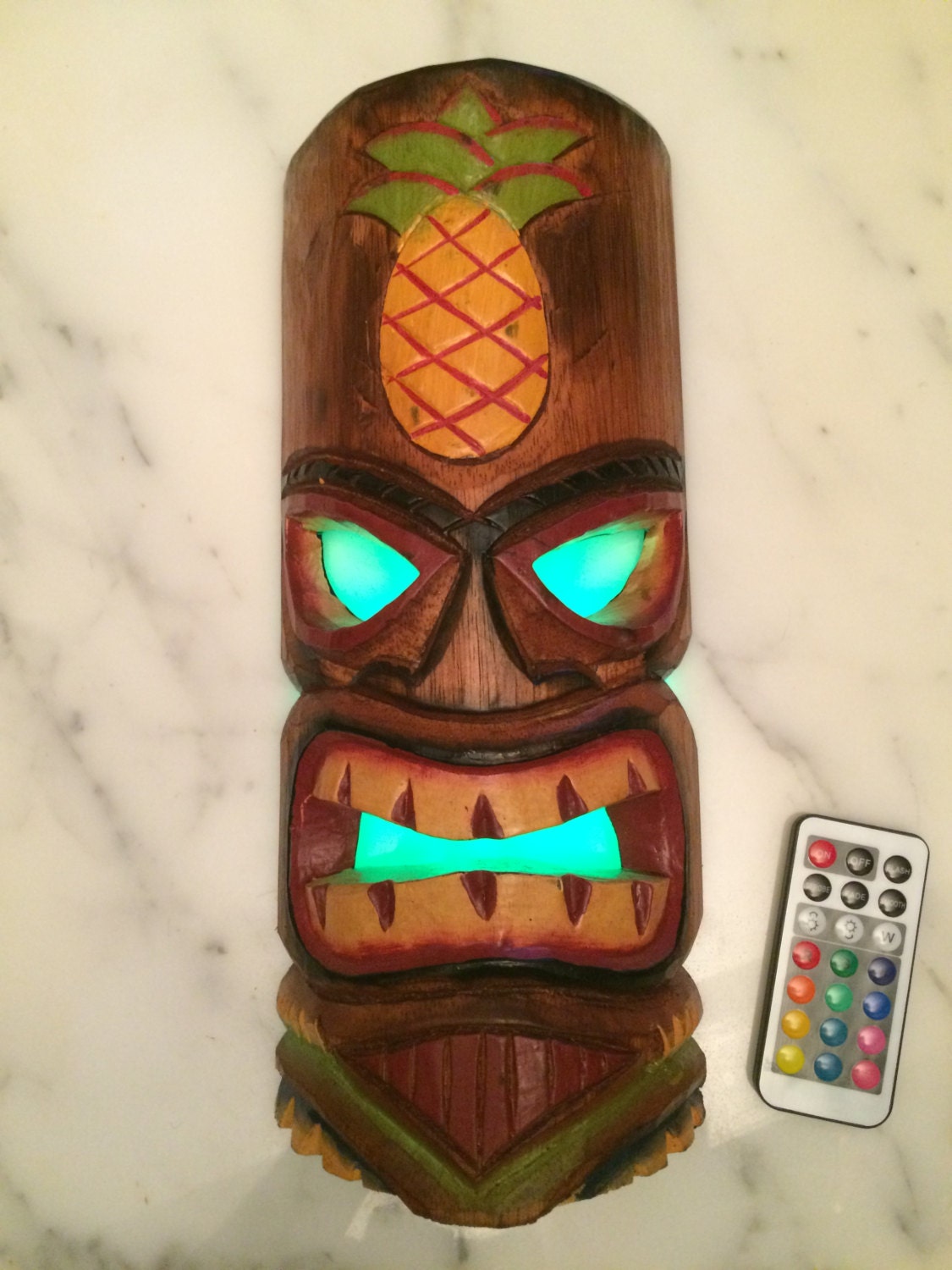 12 Tiki Wooden Mask with Pineapple motif and added