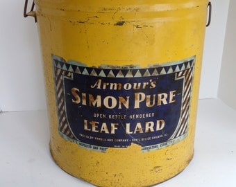 Antique Large Lard Can. Armour Simon Pure Leaf Lard 50 lb Can