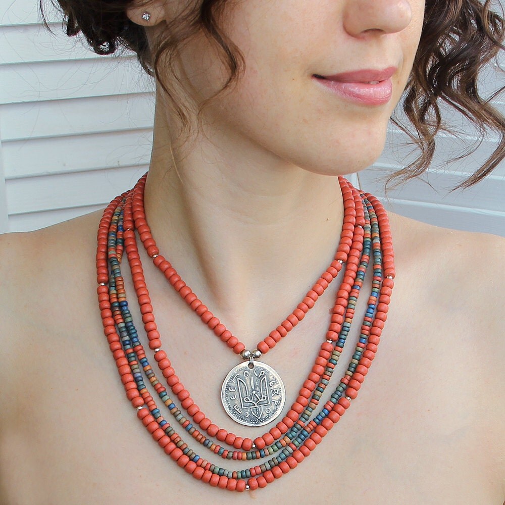 Ukrainian necklace with coins Ukrainian traditional Jewelry