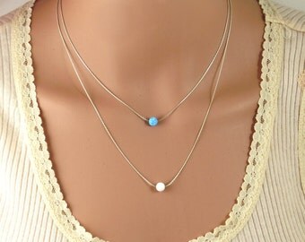 Double layered bead opal necklace , silver opal necklace , gold beaded opal necklace , gold filled opal necklace , opal jewelry , white opal