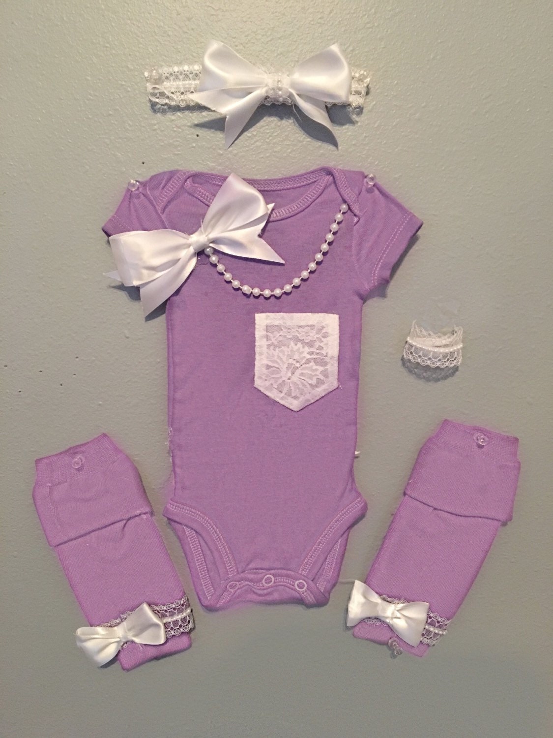 Baby Girl Purple Laced Pocket Onesie with leg by SuggarrAndSpiccee