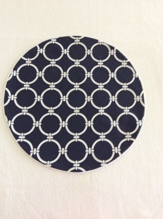 Round Placemats in a Navy and White Pattern by LamchopDesigns