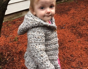 Girl's cardigan, crocheted sweater, girls ruffled cardigan, girls gift, winter accessory, girl's wardrobe, toddler sweater