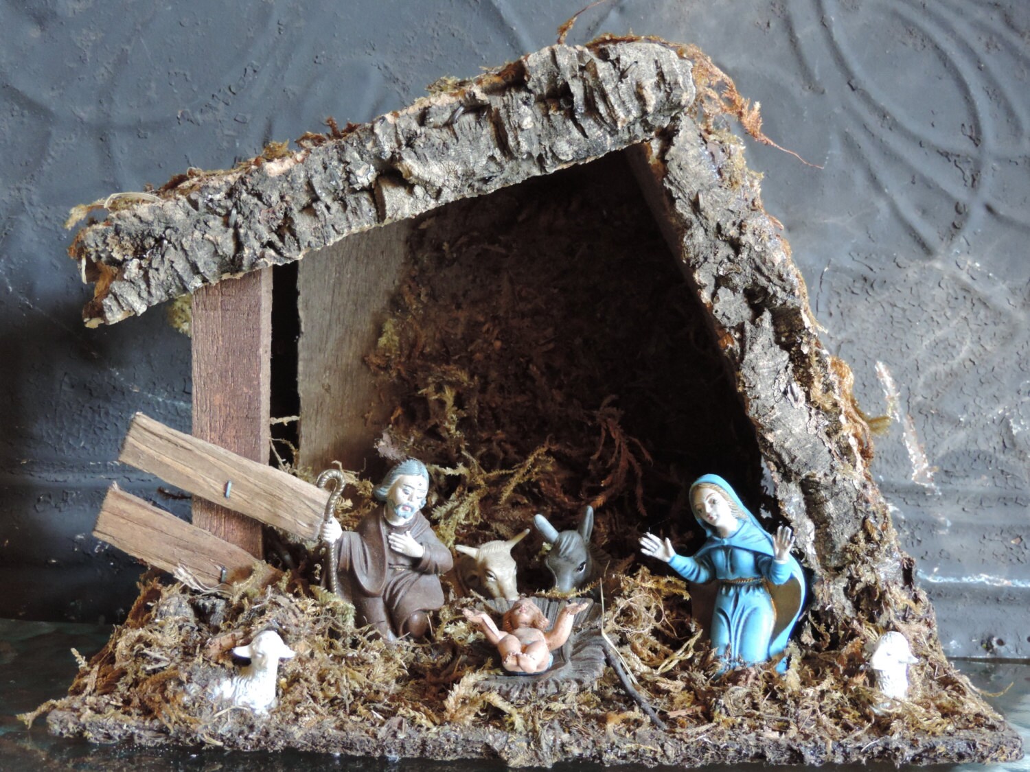 Vintage Primitive Nativity Set Birth of Jesus Christmas Manger
