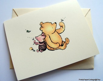 Winnie the Pooh, Piglet, Notecards, Invitations, Thank You Cards, Baby Shower, Birthday Party, Set of 6 or 12