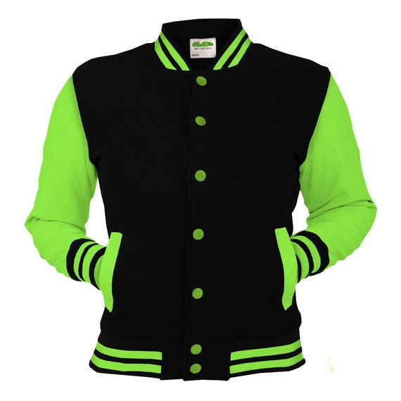 Neon Green & Black Varsity Jacket Noir College Letterman Coat