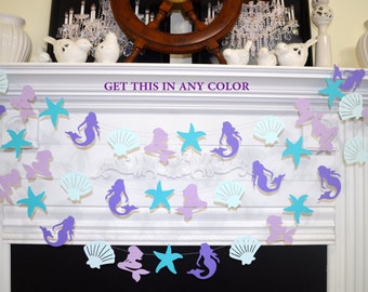 Mermaid garland, Starfish and Seashell garland, Under the sea party decorations, seashell garland, mermaid garland, mermaid party decor
