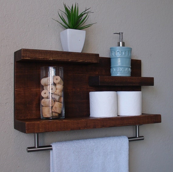 Modern Rustic 3 Tier Bathroom Shelf with 18 Satin Nickel