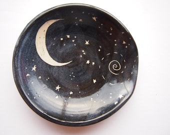 Spoon rest black with starry night design - chef cooking utensil