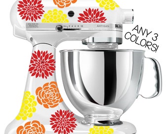 Three Color Flower Decals | Kitchenaid Mixer Stickers | Any Colors | Glitter | Red | Yellow | Blue | Orange