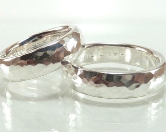 Wedding rings set sterling silver, forged, glossy, incl. engraving, partner rings, wedding rings, wedding rings - handmade by SILVERLOUNGE