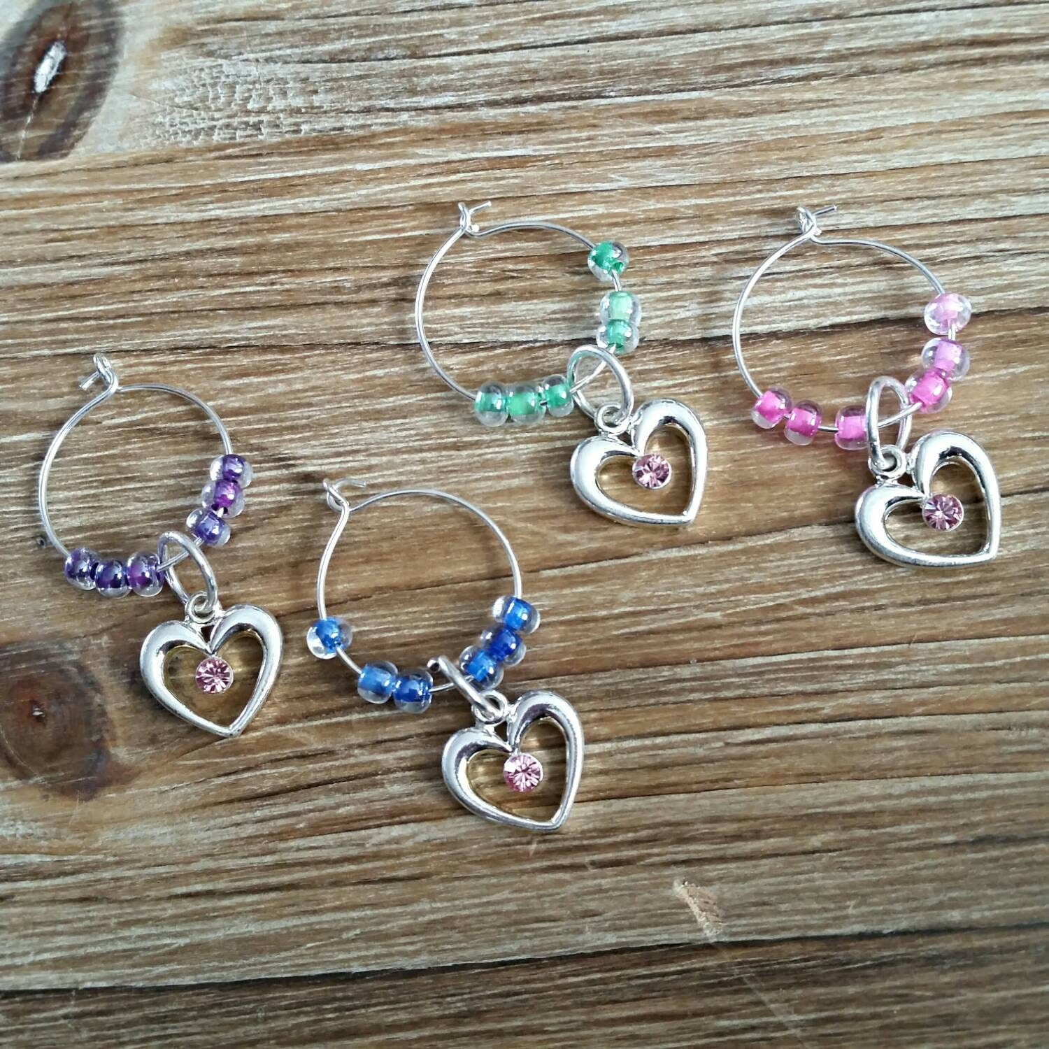 Heart Wine Glass Charms by LaLocalLoca on Etsy