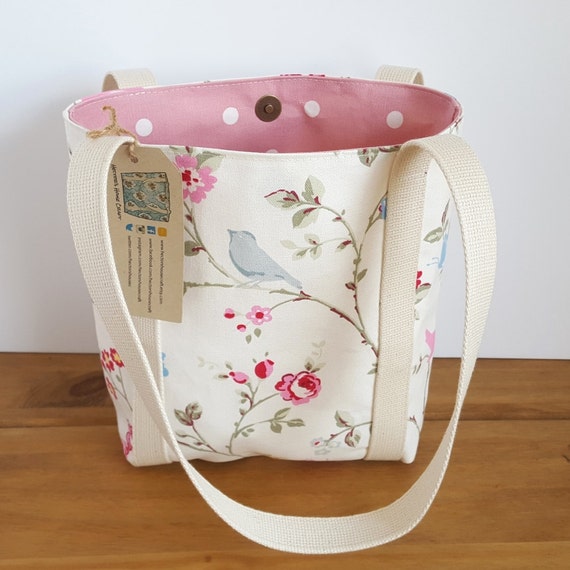Floral shoulder bag with zip pocket handmade small tote bag