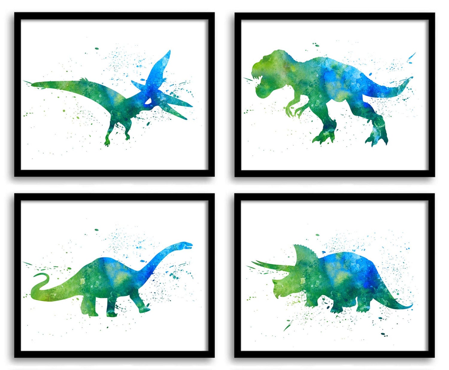 Watercolor Dinosaur Prints Dinosaur Wall Art Set of 4 Children
