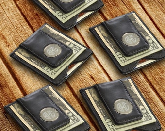 Personalized Leather Wallet & Money Clip set of 5 - Monogrammed Money Clip wallet set of 5 - Groomsmen Gifts - RO1041x5