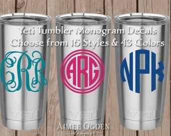 Yeti Monogram Decal Personalized Waterproof Vinyl Decal Sticker - Yeti Tumbler Decal Yeti Cup Yeti Rambler