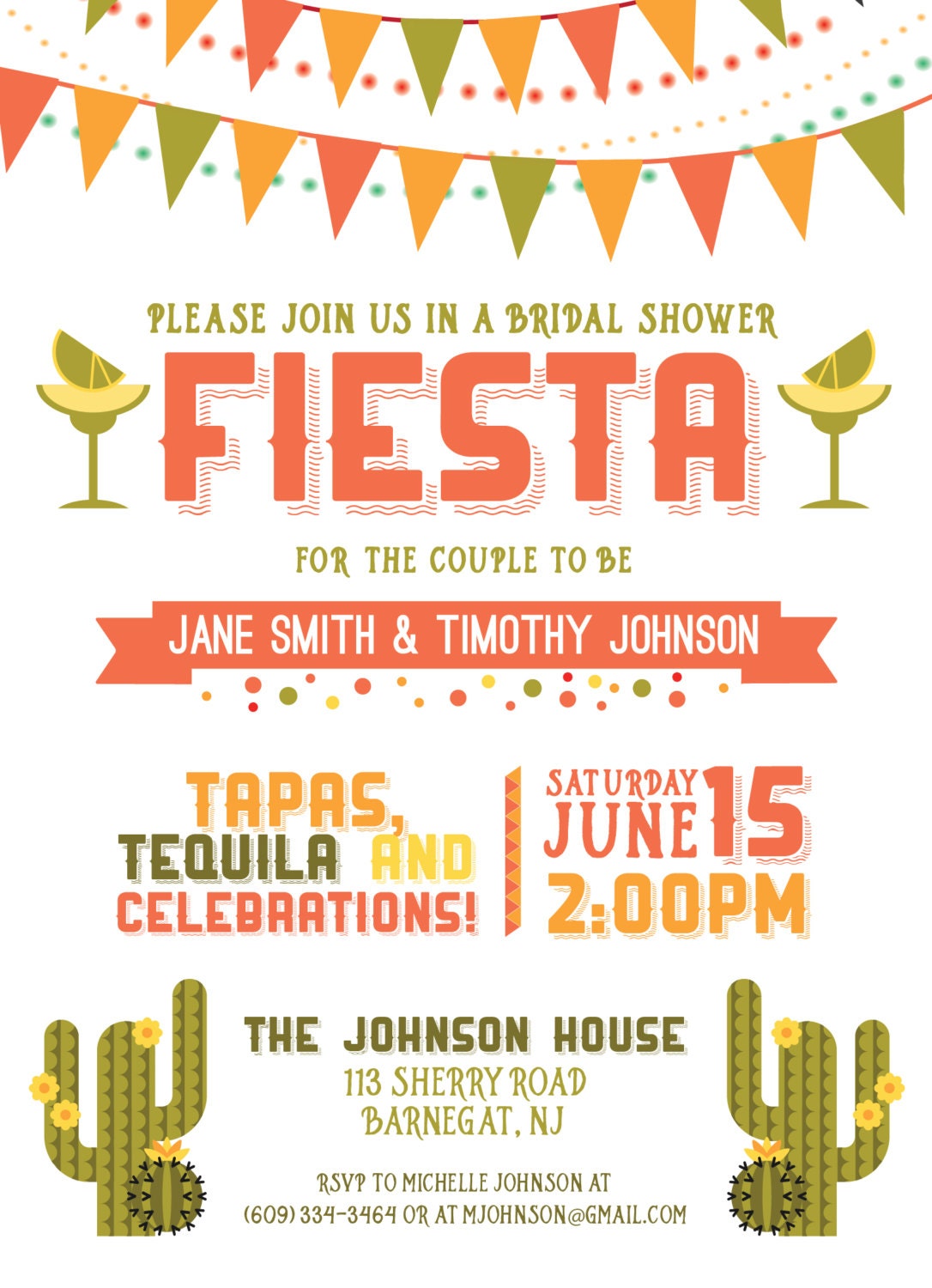 Fiesta Wedding Bridal Shower Invitation Printable PDF or