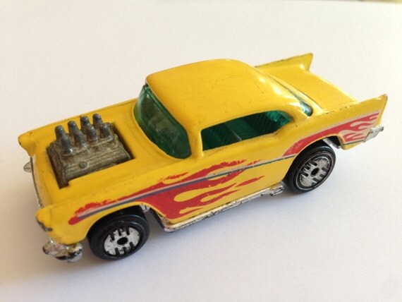 Vintage Hot Wheels diecast 57 Chevy canary yellow with flames