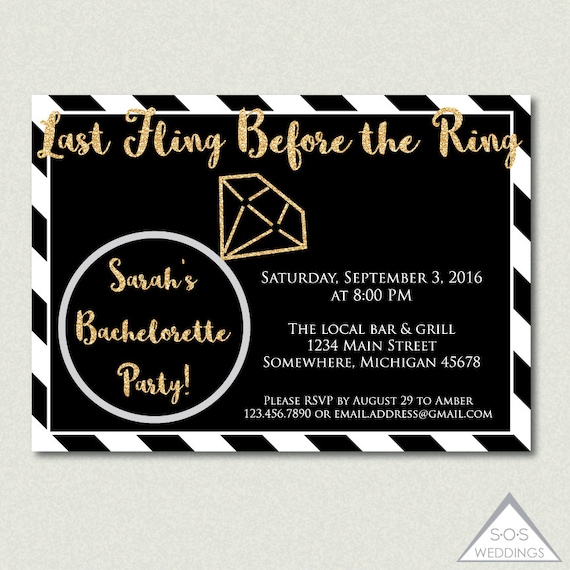 Black And Gold Bachelorette Party Invitations 8