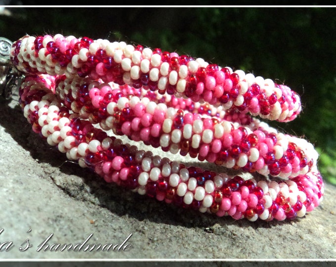 Women pink bright crochet beaded bracelet-lariat 55cm Jewelry gift Idea