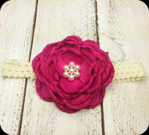 Pink Baby Headband Bright Pink girl HeadbandNewborn by MJfordiva