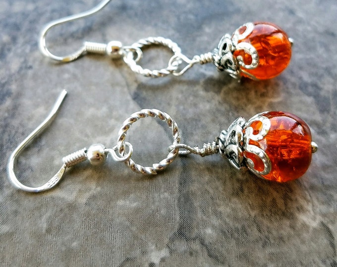 Orange silver earrings, tangerine earrings, orange drops, orange stud earrings, silver and orange, Pumpkin Orange Earrings, Autumn Fashion