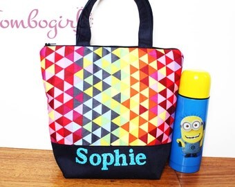 Insulated Lunch Bag / lunch Tote, Personalised, Australian made, zipped, waterproof lining – Medium or Large, Rainbow