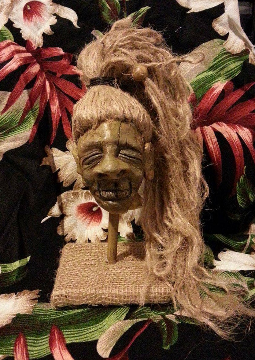 Shrunken head sculpture tiki kustom kulture by Skumbags on Etsy