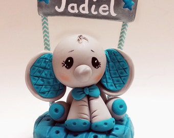 Elephant cake topper, Turquoise elephant baby shower, First birthday centerpiece, Baby elephant cake decoration, Keepsake, Personalized