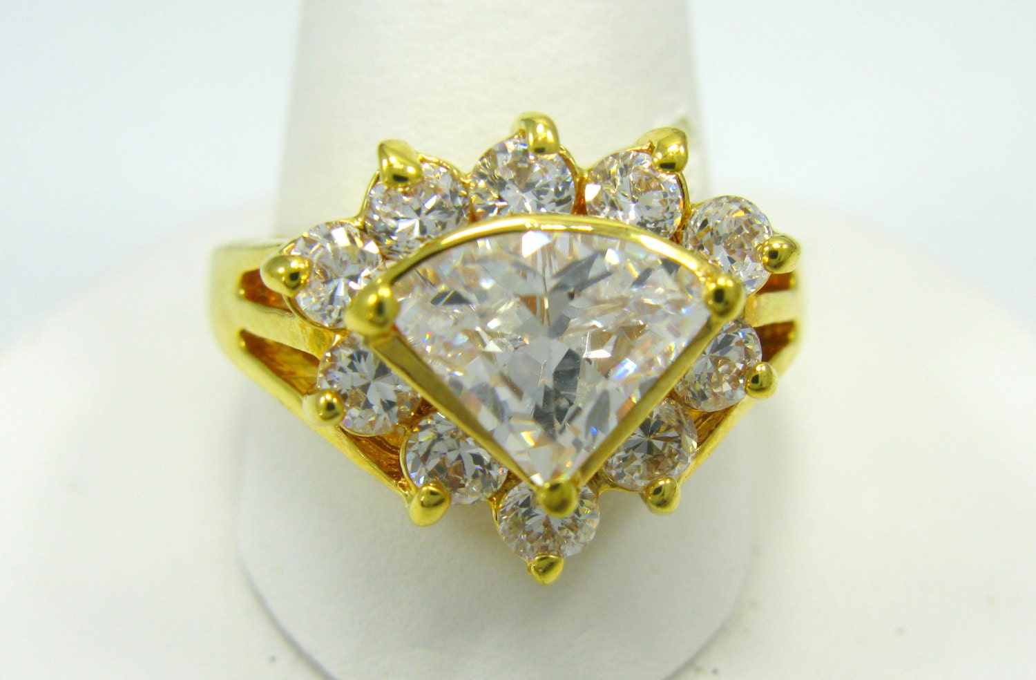 Trillion Cut Triangle CZ Ring. Cubic Zirconia Statement Ring.