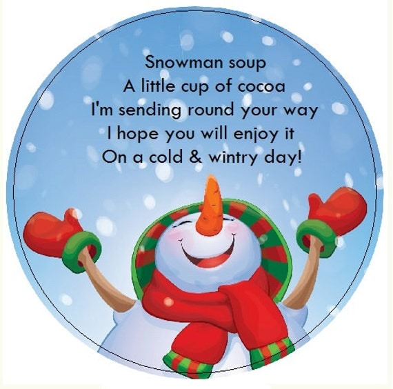 24 Round Snowman Soup Hot Chocolate Cocoa Mix Stickers UK