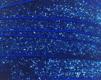 Glitter Foldover Elastic, Glitter Elastic for Newborn Headbands and Hairties, 5/8" Royal Blue Glitter FOE By the Yard or 5 Yards or 10 Yards
