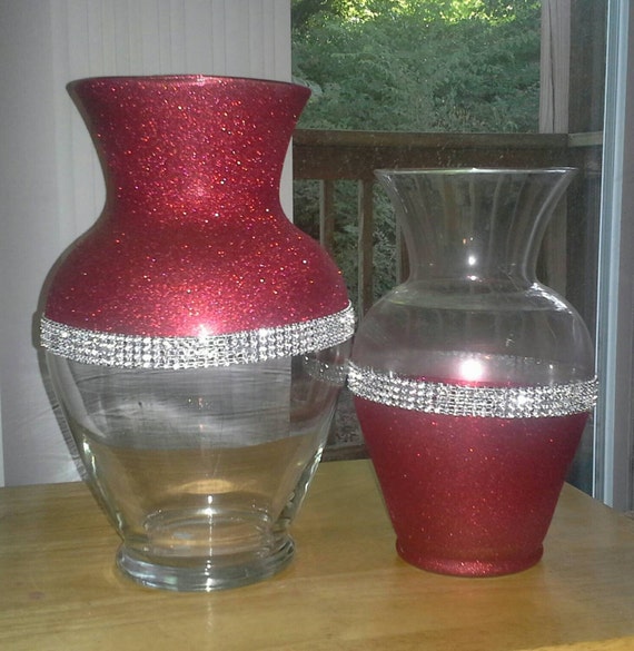 Items similar to Vase Bling Red Glitter Floral Decor Wedding