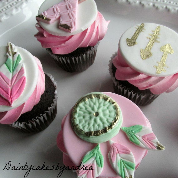 12 boho pow wow fondant cupcake toppers by daintycakesbyandrea