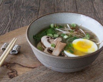 Ramen Bowl, Ceramic Soup Bowl, Pottery White Bowl, Set of a Noodle Bowl with Chopsticks Rest, Rice Bowl, Asian Bowl, Big Soup Bowl