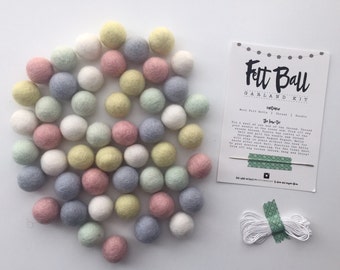 Soft Pastel Girls Bedroom Garland / Felt Garland Pink Mint Green Yellow White Blue / DIY Gift Felt Pom Pom Garland / Pastel Girls Nursery